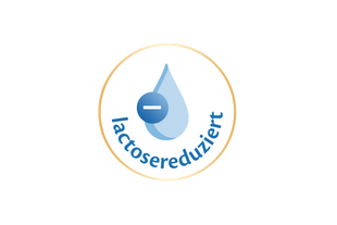Rundes Symbol mit blauem Minuszeichen und dem Text 'lactosereduziert'