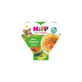 HiPP Pasta Bambini Mini-Rigatoni in Gemüse-Sahnesauce, herzförmige 250-g-Schale
