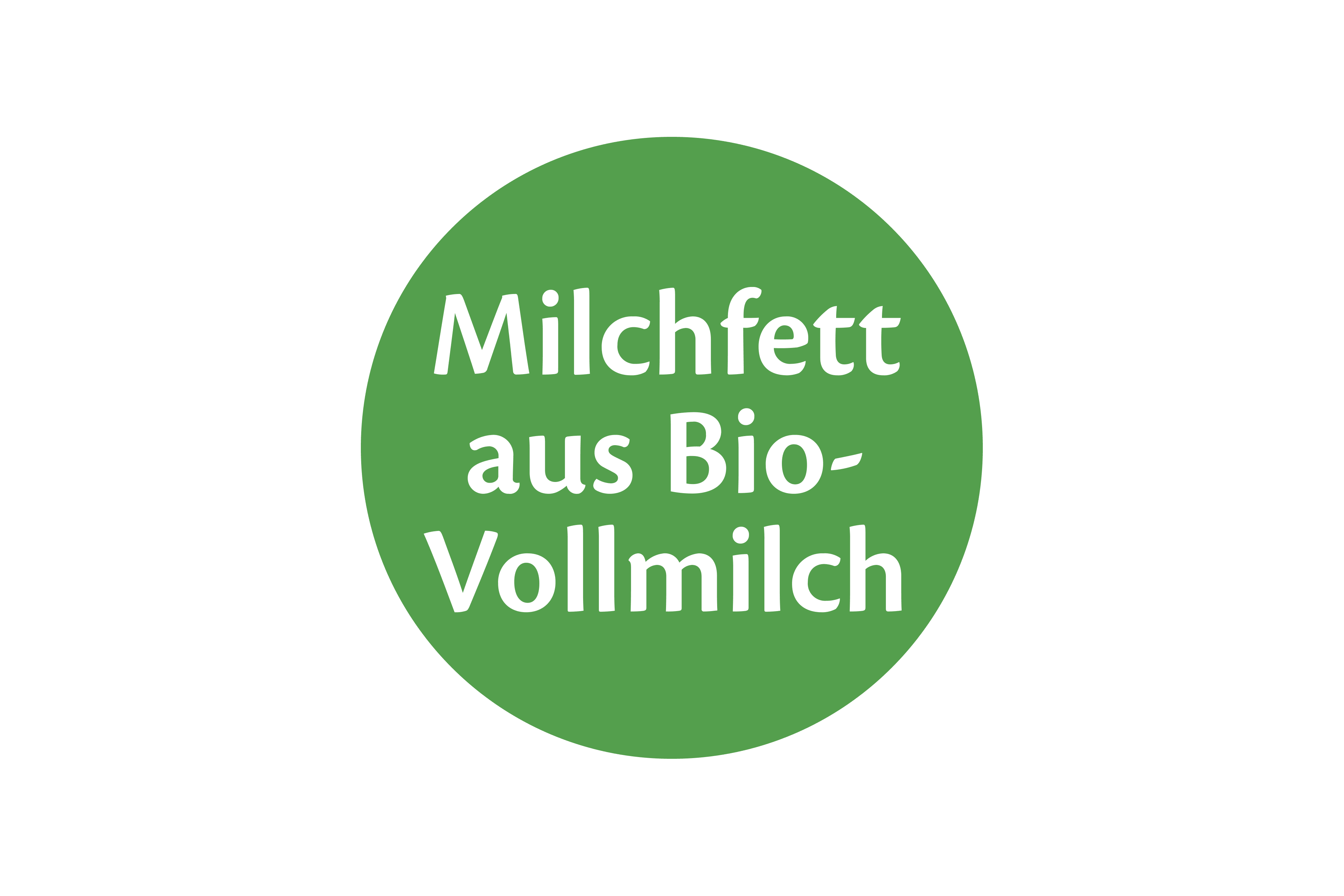 Grüner Kreis mit weißer Schrift 'Milchfett aus Bio-Vollmilch'