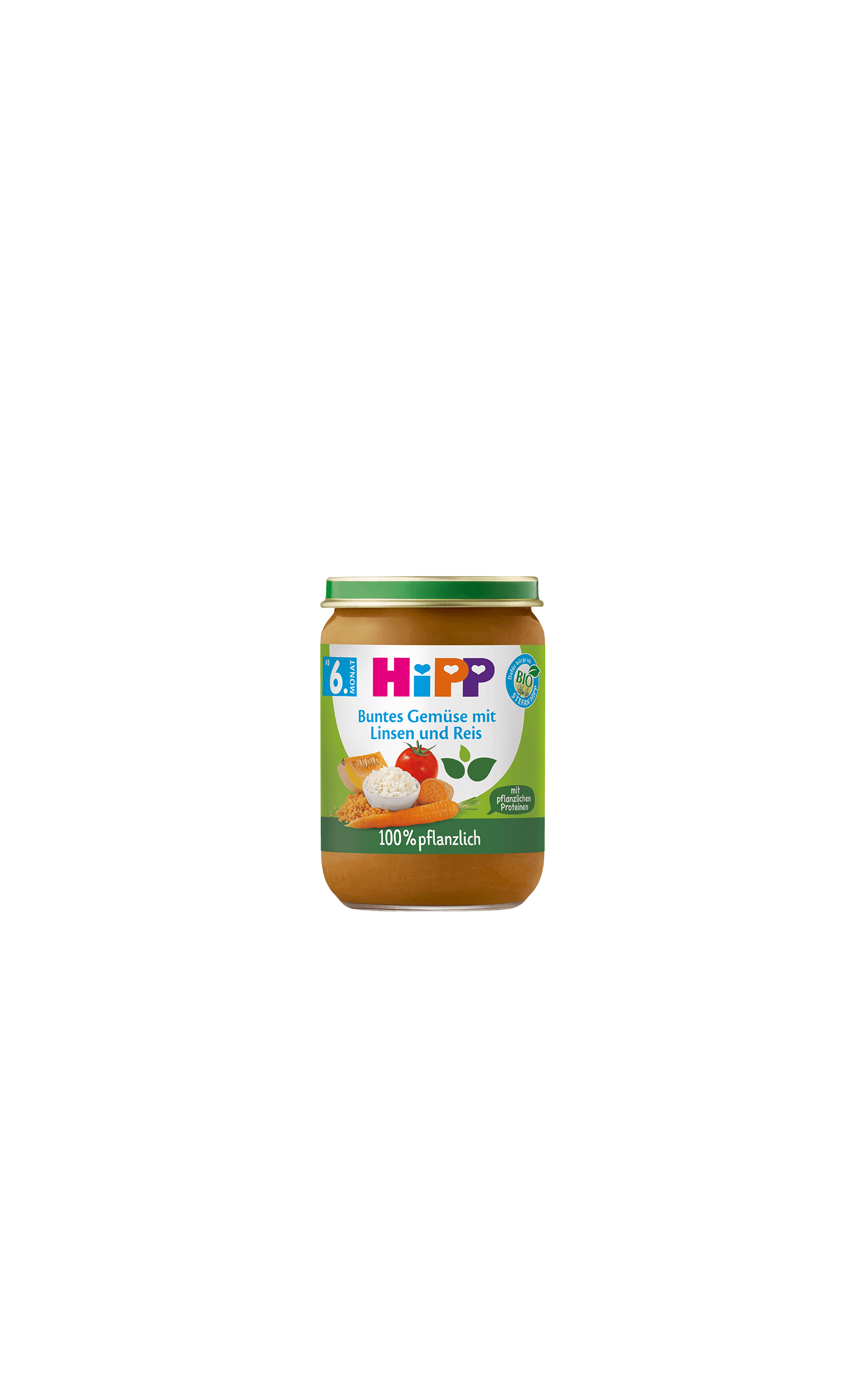 HiPP Bio-Gläschen „Buntes Gemüse mit Linsen und Reis“, 100 % pflanzliche Beikost ab dem 6. Monat