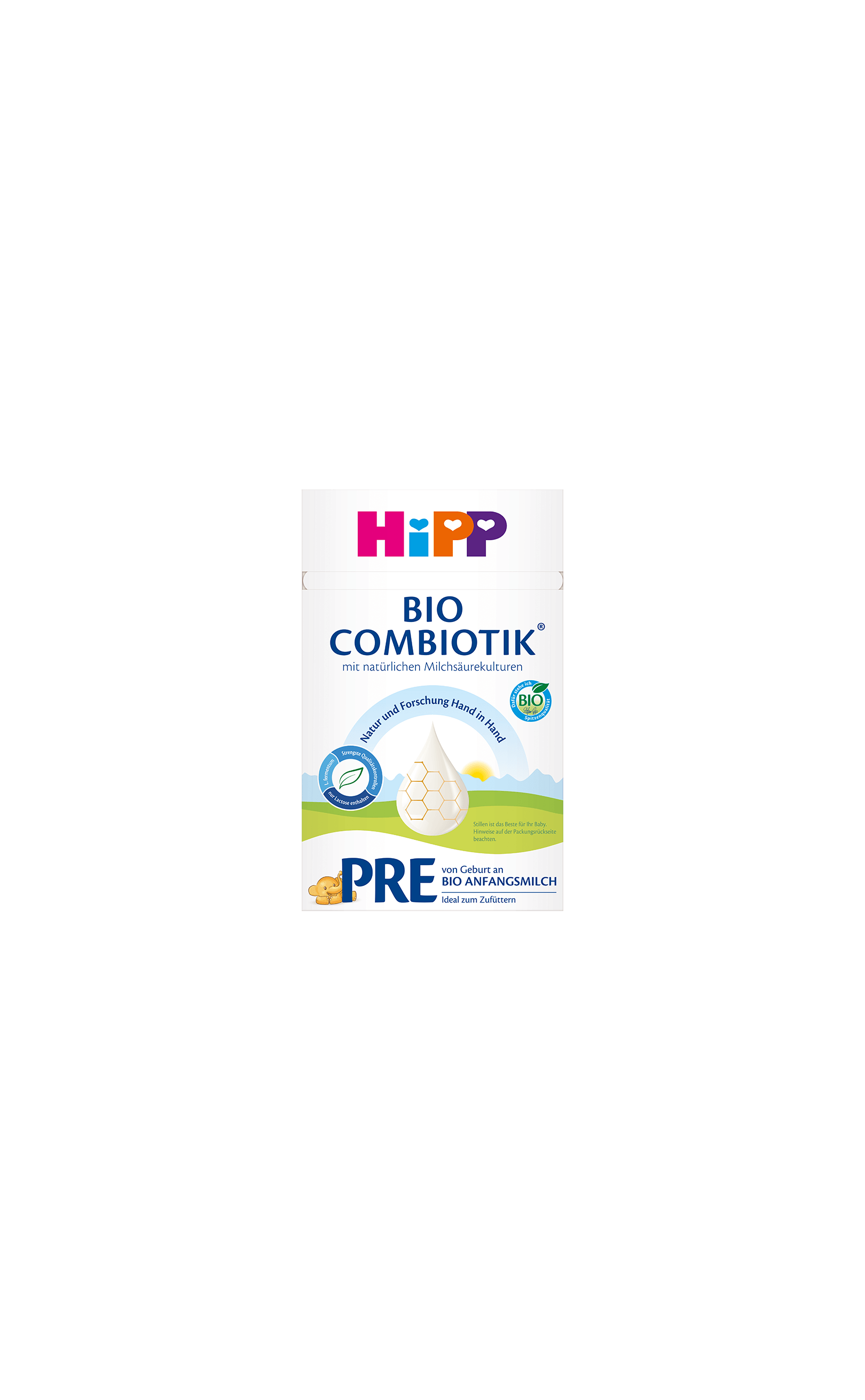 HiPP Bio Combiotik PRE Anfangsmilch 1x600g Packung mit Bio-Siegel und sanftem Design für einen guten Start deines Babys