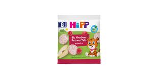 HiPP Bio Himbeer Reiswaffeln für Babys ab 8 Monaten, glutenfreie Reiswaffeln mit Himbeeren in bunter Tütenverpackung