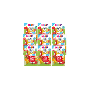 HiPP Bio Ice Sticks Multipack 90x40ml mit fruchtigen Motiven und fröhlichem Eisbären auf den Verpackungen