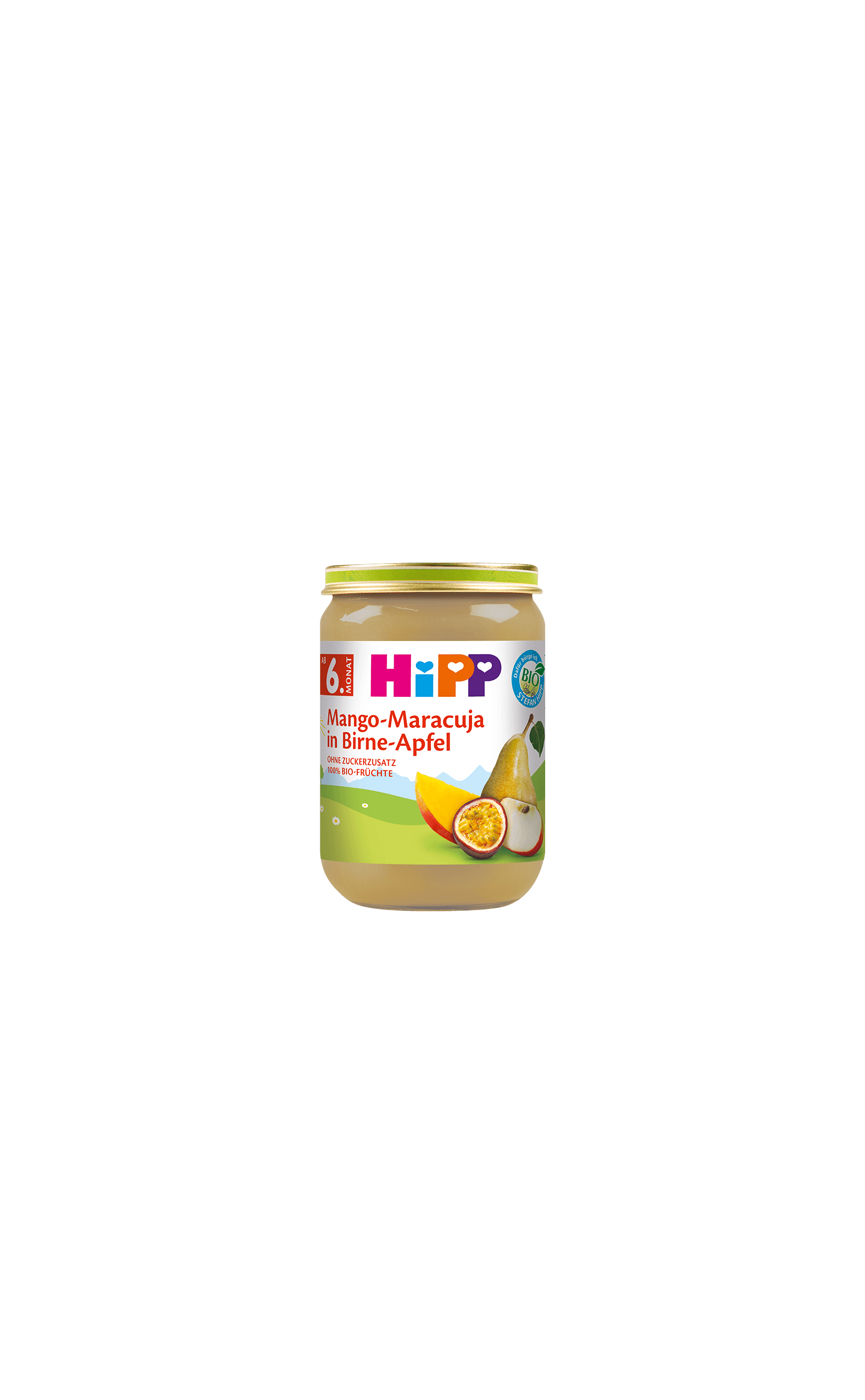 HiPP Bio Fruchtpüree im Glas: Mango-Maracuja in Birne-Apfel ab 6. Monat, ohne Zuckerzusatz