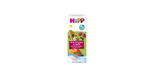 HiPP Bio Kindergetränk Tetrapak „Rote Früchte in Apfel mit stillem Wasser“, 200 ml, mit Früchten und Wasserwelle auf der Packung