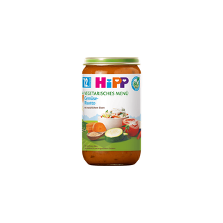 HiPP Vegetarisches Menü Gemüse-Risotto im Bio-Gläschen ab 12 Monaten, mit Gemüse und Reis auf dem Etikett