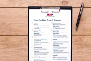 Eine Checkliste mit dem Titel 'Eltern-Checkliste: Amter & Behorden", in der verschiedene Verantwortlichkeiten und Aufgaben im Zusammenhang mit Elternschaft und Kinderbetreuung aufgeführt sind.