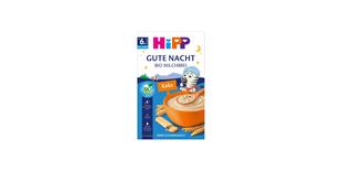 HiPP Gute Nacht Bio Milchbrei Keks Packung mit Schüssel Getreidebrei, Keksstücken und Schlafmotiv ab 6. Monat