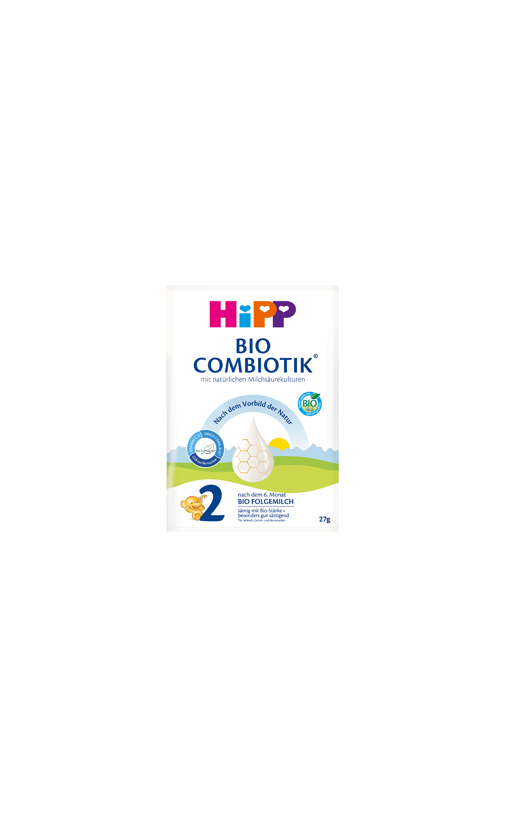 HiPP 2 Bio Combiotik Portionsbeutel, Bio-Folgemilch ab dem 6. Monat im einzelnen Sachet mit Bio- und Omega-3-Hinweisen