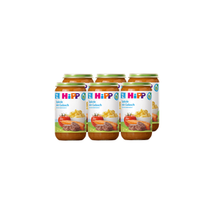 Sechserpack HiPP Bio-Gläschen Spätzle mit Gulasch, 6 x 250 g Familienvorrat