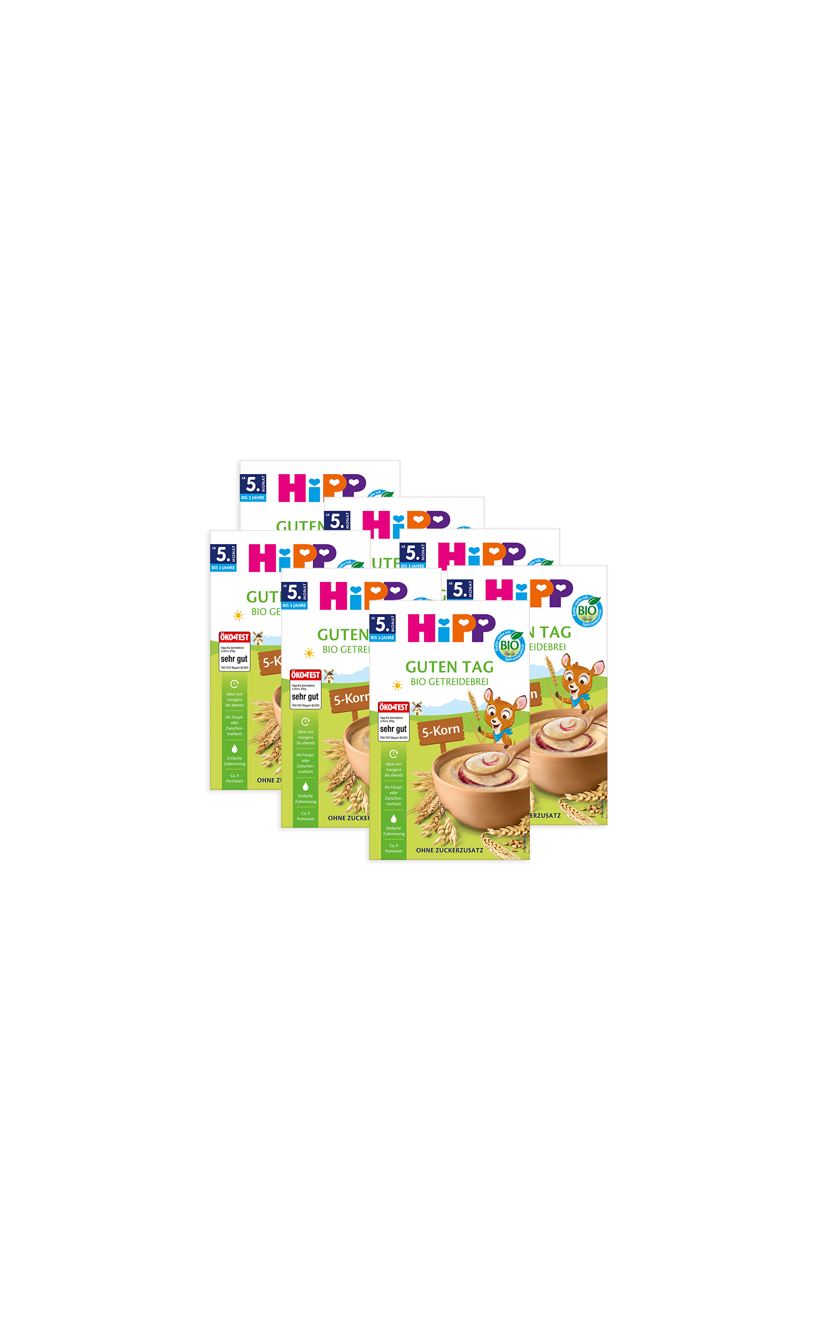 7er Pack HiPP Guten Tag Bio Getreidebrei 5-Korn ohne Zuckerzusatz für Babys ab dem 5. Monat