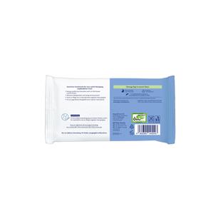 Rückseite einer Verpackung mit Text, Symbolen und einem Barcode auf weiß-blauem Hintergrund