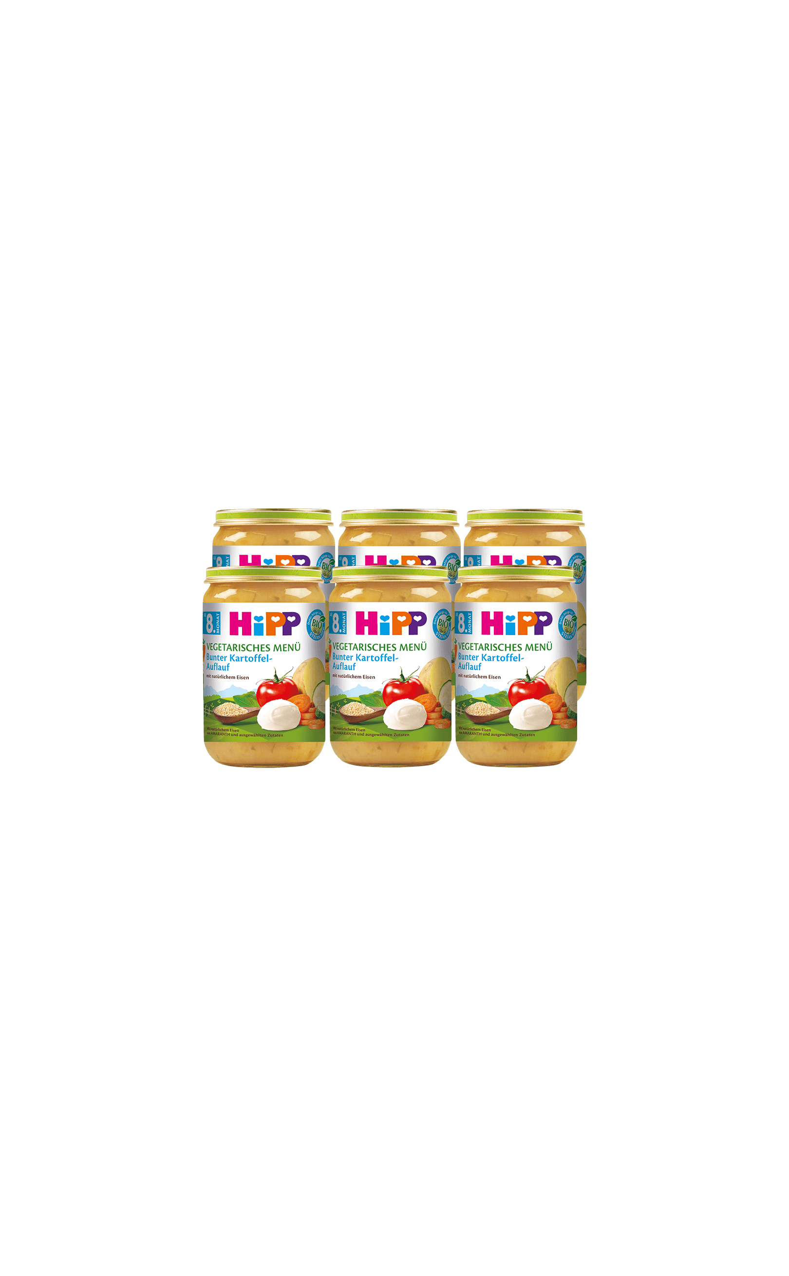 6er-Pack HiPP vegetarisches Menü Bunter Kartoffelauflauf im 220g-Glas für Babys ab dem 8. Monat