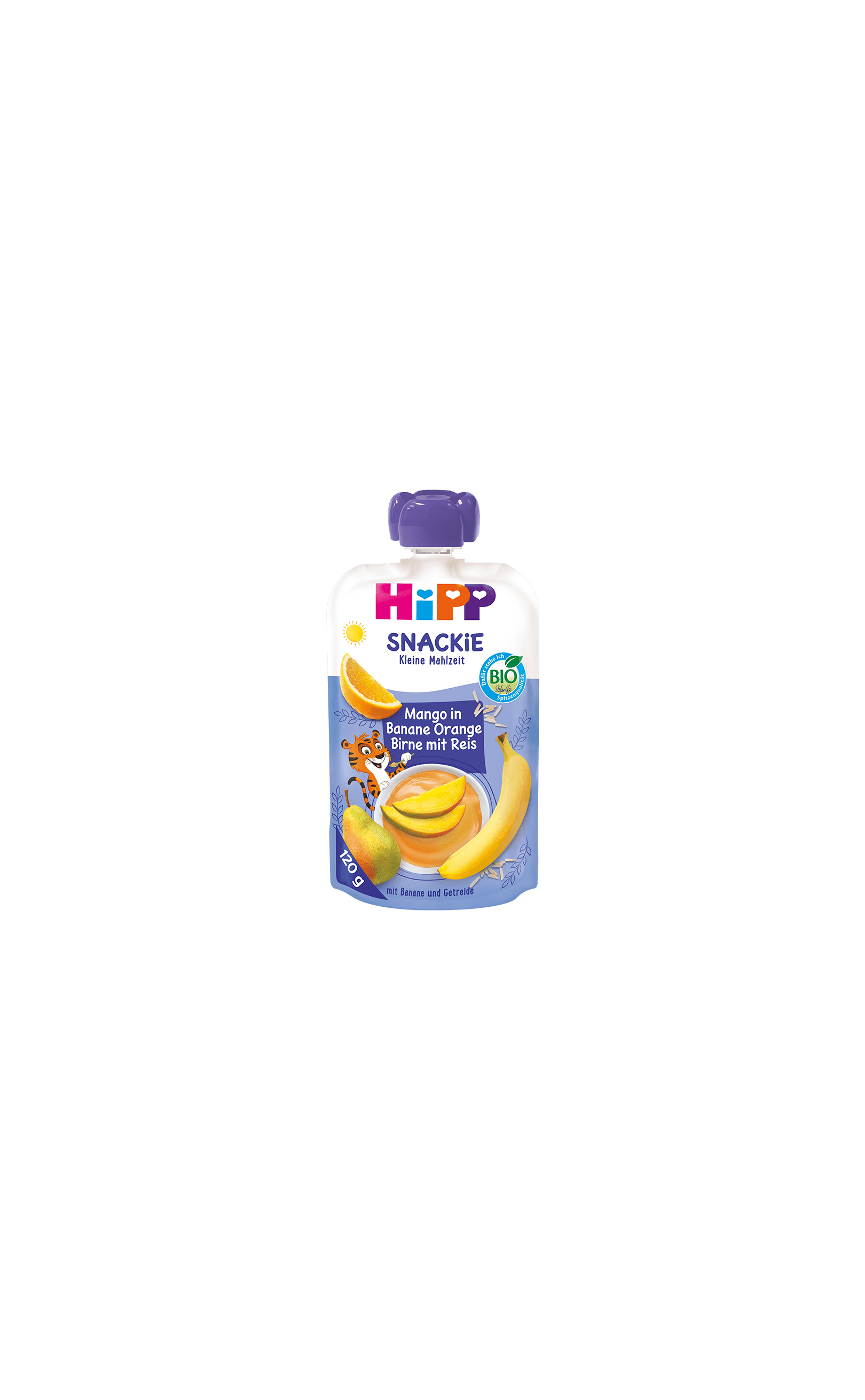 HiPP Snackie Quetschbeutel Mango in Banane Orange Birne mit Reis, Bio-Frucht-Getreide-Snack ab 1 Jahr