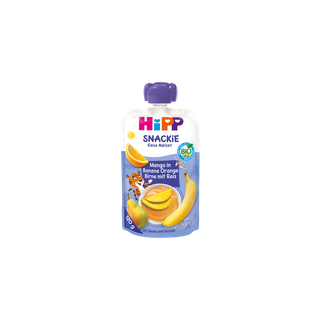 HiPP Snackie Quetschbeutel Mango in Banane Orange Birne mit Reis, Bio-Frucht-Getreide-Snack ab 1 Jahr