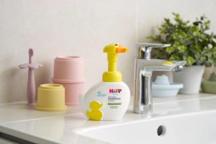 HiPP Kids soft & foamy handwash duck in a utility room next to a tap and sink