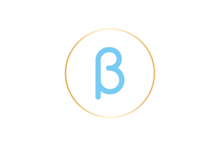 Blaues griechisches Beta-Symbol in einem goldfarbenen Kreis auf weißem Hintergrund