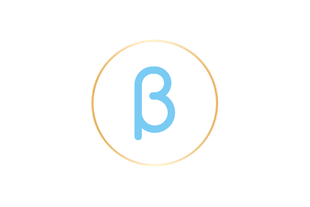 Blaues griechisches Beta-Symbol in einem goldfarbenen Kreis auf weißem Hintergrund