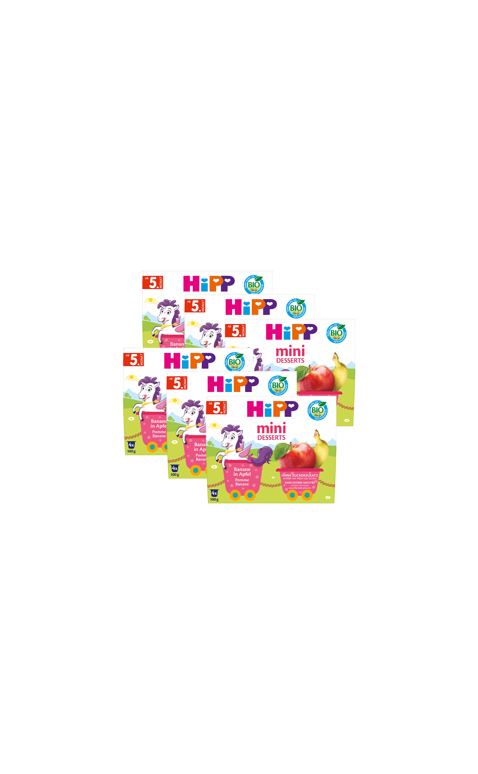 HiPP Bio Mini Desserts Banane in Apfel, 24x100g Packung für Babys ab 5 Monaten, fruchtige Becher im Vorratspack