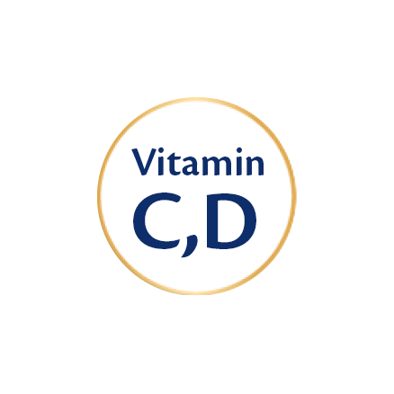 Kreis mit dem Text 'Vitamin C,D' in der Mitte