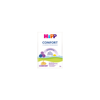 HiPP Comfort Spezialnahrung Portionsbeutel 22g, Spezialnahrung bei Blähungen, Koliken und Verstopfung, Packung auf weißem Hintergrund