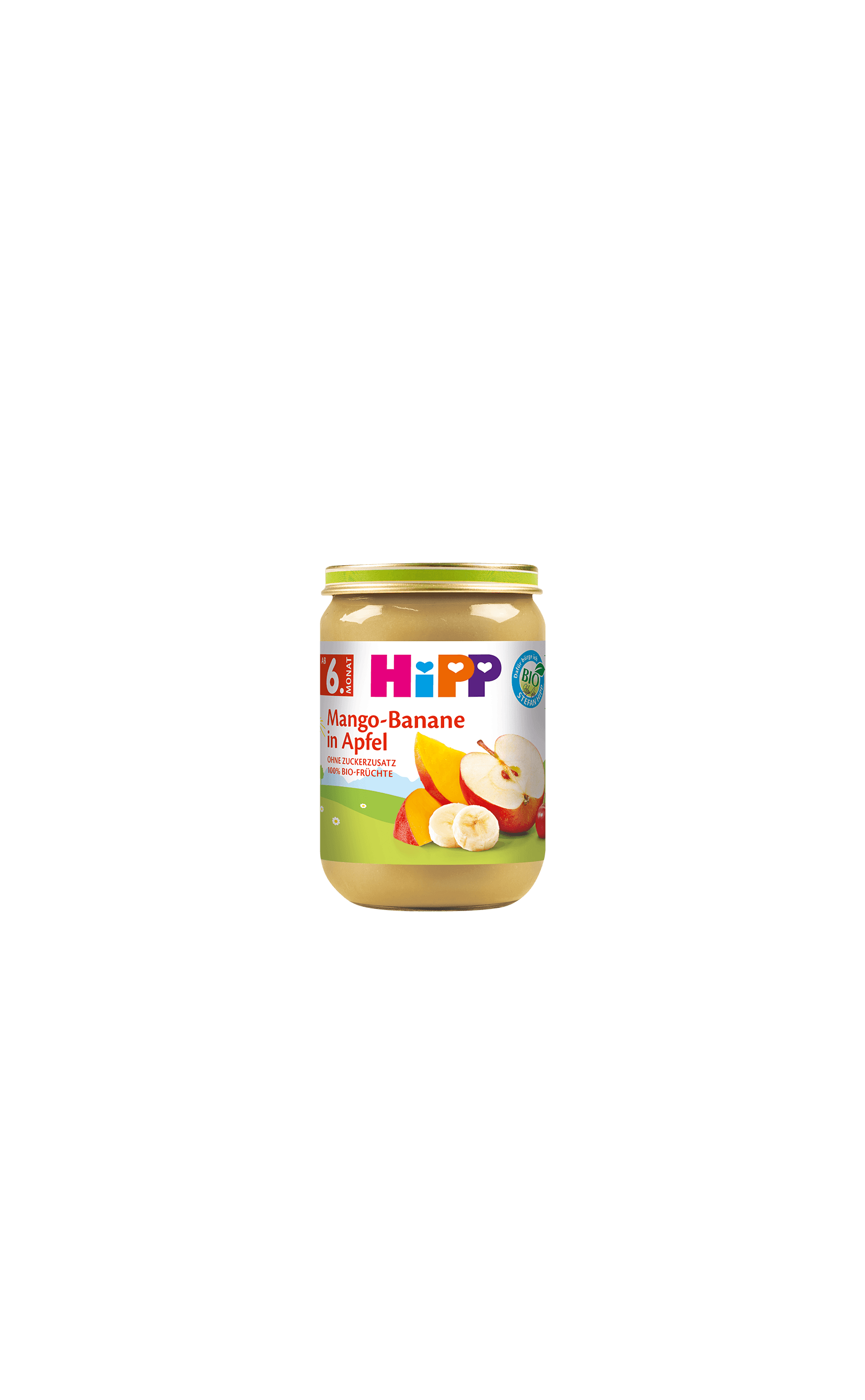 HiPP Bio-Gläschen Mango-Banane in Apfel ab 6. Monat, Fruchtpüree ohne Zuckerzusatz im Glas