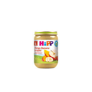 HiPP Bio-Gläschen Mango-Banane in Apfel ab 6. Monat, Fruchtpüree ohne Zuckerzusatz im Glas