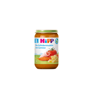 HiPP Bio-Schinkennudeln mit Gemüse 220g im Glas, Menü ab dem 8. Monat in Bio-Qualität