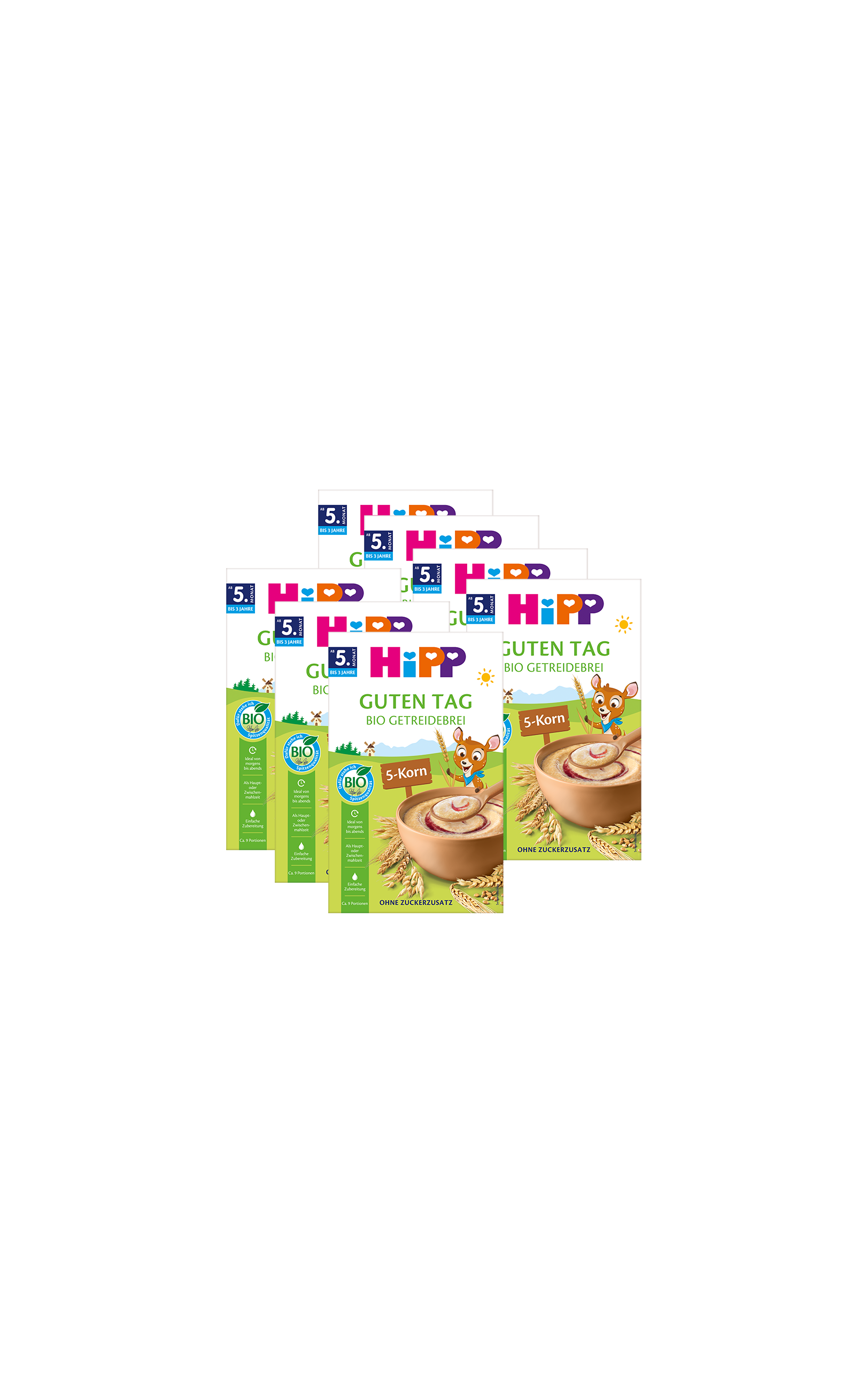 7er Pack HiPP Guten Tag Bio Getreidebrei 5-Korn ohne Zuckerzusatz für Babys ab dem 5. Monat