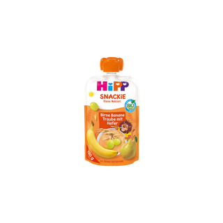 HiPP Snackie Quetschbeutel Birne Banane Traube mit Hafer, Bio-Frucht-Getreide-Snack ab 1 Jahr