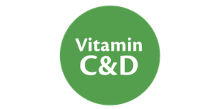 Grüner Kreis mit weißer Schrift 'Vitamin C&D'