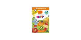 HiPPiS Mixpack Lieblingsfrüchte Quetschbeutel, 4x100g, Bio-Obstmix ohne Zuckerzusatz mit Apfel, Birne, Kiwi, Erdbeere und Banane