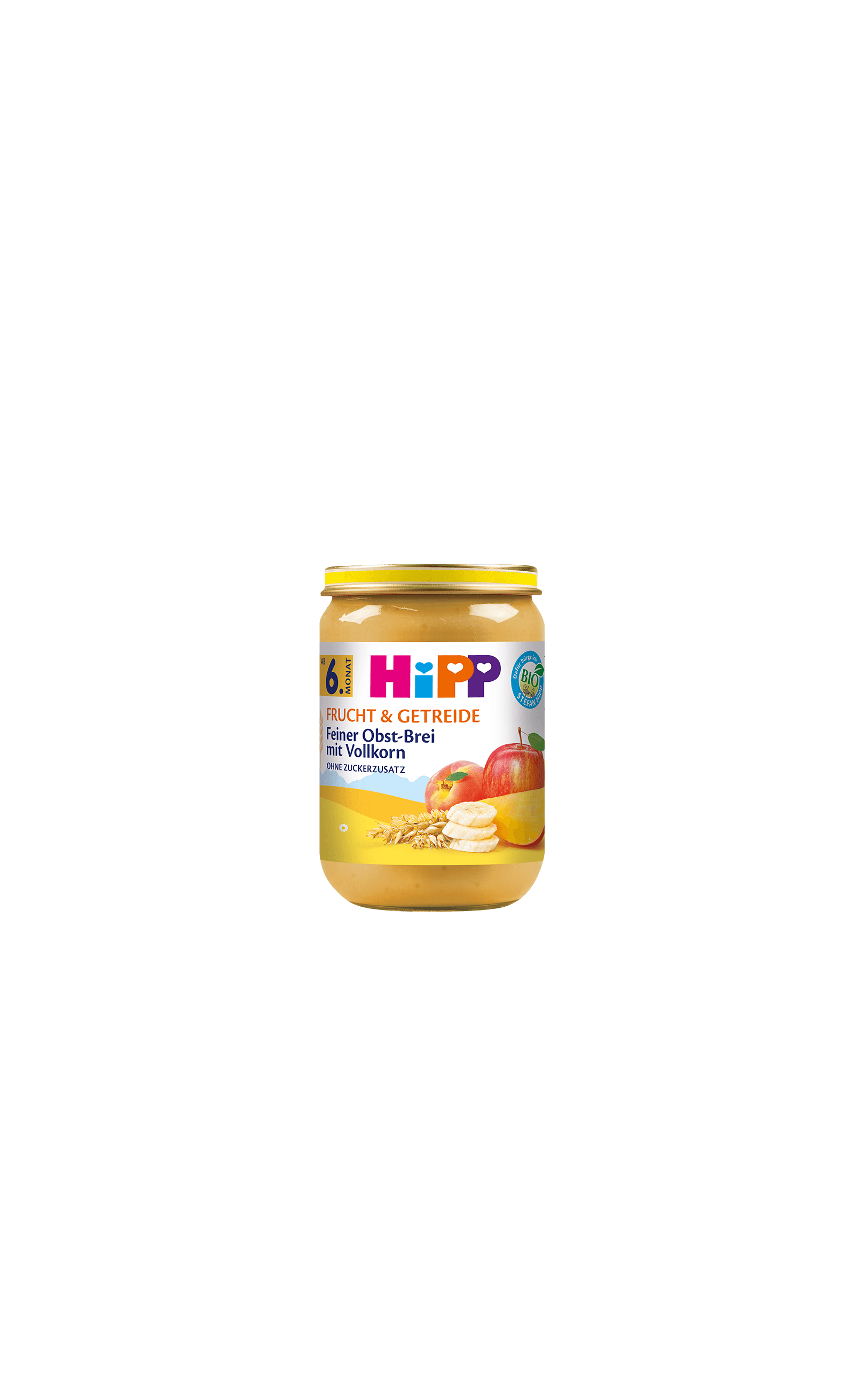 HiPP Feiner Obst-Brei mit Vollkorn im 190g Bio-Gläschen, Frucht-Getreide-Brei ab 6. Monat