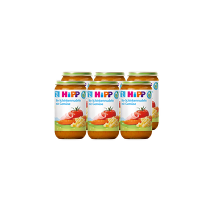 Sechserpack HiPP Bio-Schinkennudeln mit Gemüse im Glas, 6×250 g Babykost ab 12 Monaten