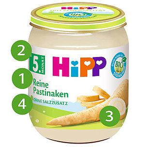 HiPP baby food jar with numbers referencing what to look out for when buying HiPP from the EU