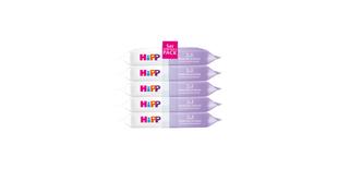 HiPP 2in1 Feuchttücher Vorteilspack mit fünf lilafarbenen Baby-Pflegetuch-Packs für sensible Haut
