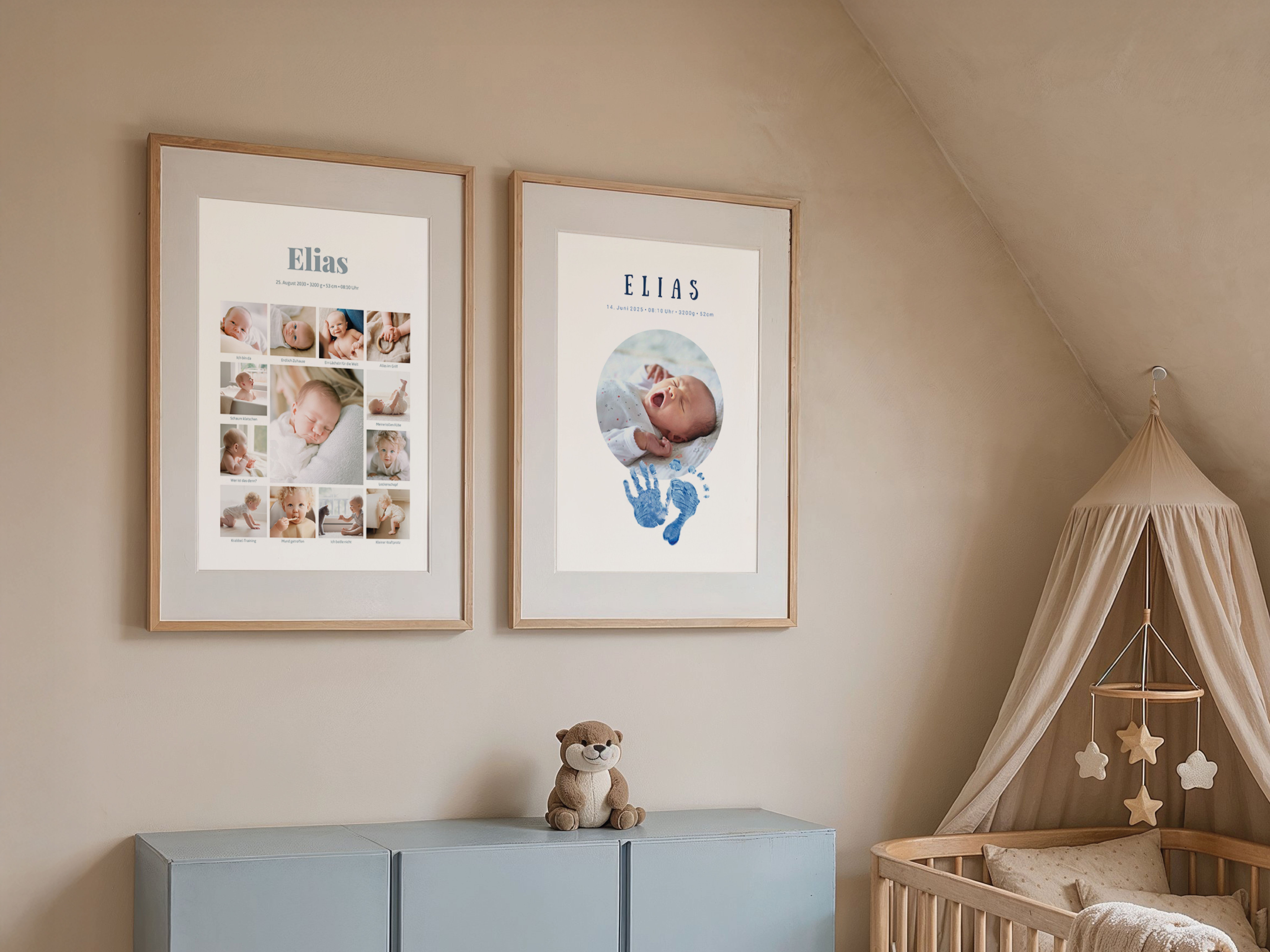 Bilder an der Wand mit Baby