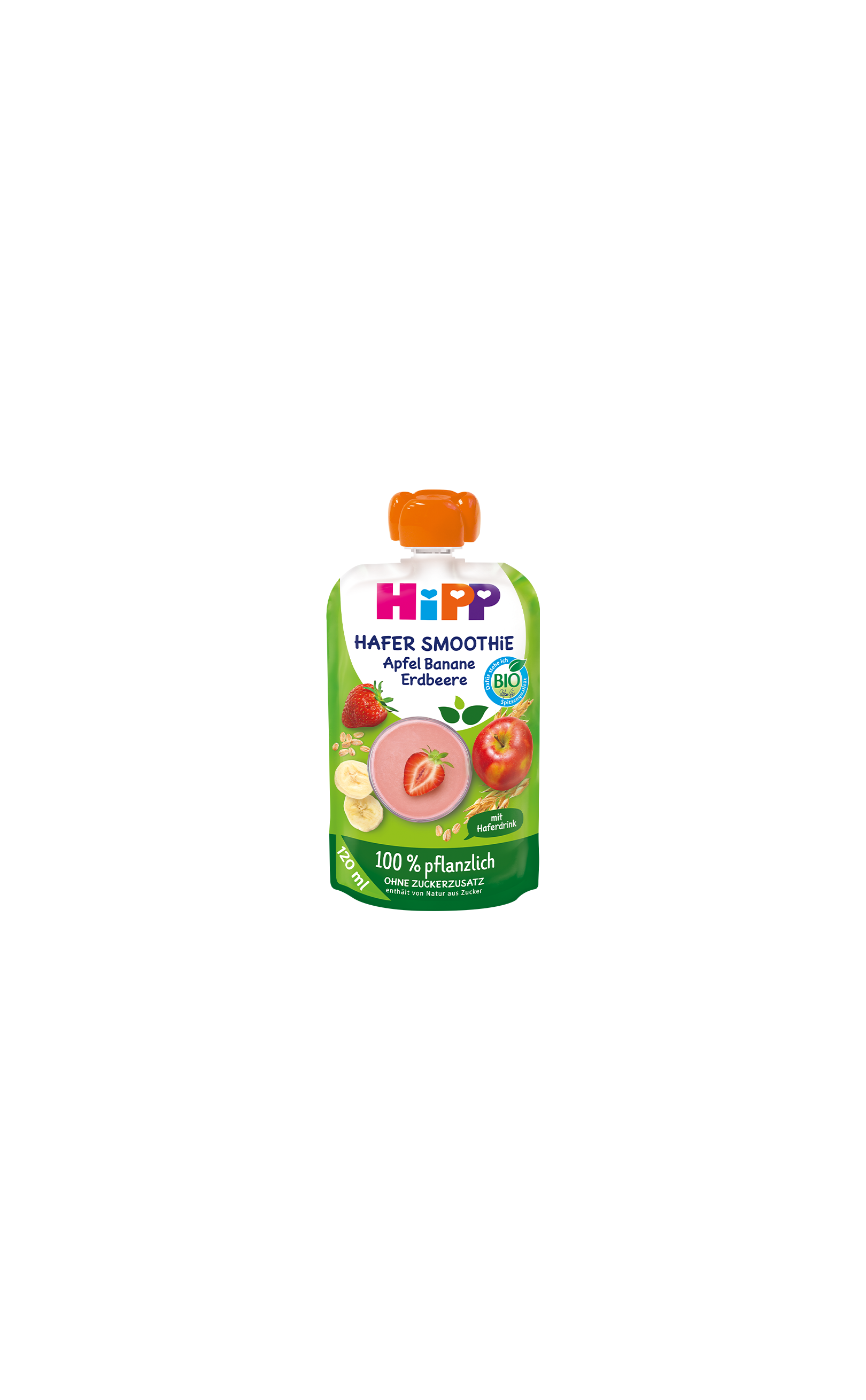 HiPP Hafer Smoothie Quetschbeutel Apfel Banane Erdbeere mit Haferdrink in Bio-Qualität, 100 % pflanzlich, 120 ml Packung