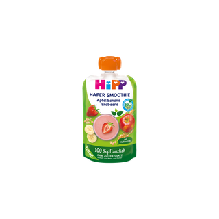 HiPP Hafer Smoothie Quetschbeutel Apfel Banane Erdbeere mit Haferdrink in Bio-Qualität, 100 % pflanzlich, 120 ml Packung