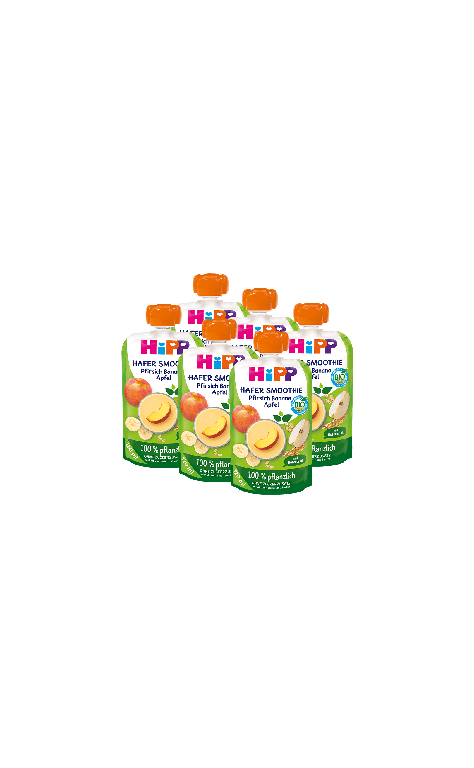6er-Pack HiPP Hafer Smoothie Quetschbeutel Pfirsich Banane Apfel, 100 % pflanzlich ohne Zuckerzusatz