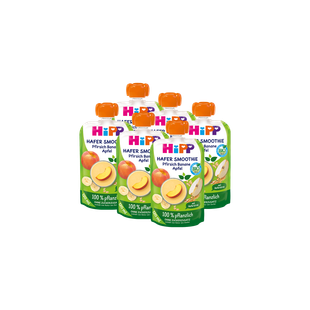 6er-Pack HiPP Hafer Smoothie Quetschbeutel Pfirsich Banane Apfel, 100 % pflanzlich ohne Zuckerzusatz