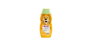 HiPP Shampoo & Dusche 2 in 1 in orangefarbener 300-ml-Flasche mit Löwenmotiv und grünem Deckel
