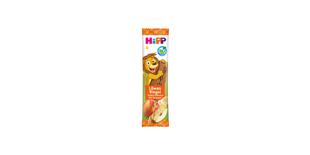 HiPP Löwe Müesli Riegel Hafer-Knusper Apfel-Pfirsich in bunter Kinderverpackung mit Löwenmotiv und Obstabbildung