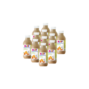 12er-Pack HiPP Bio-Sondennahrung in 500-ml-Flaschen mit Karotte-Motiv auf schwarzem Hintergrund