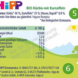 Back of pack with numbers referencing what to look out for when buying HiPP from the EU