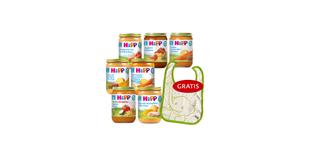 HiPP Beikost Wochenpaket mit sieben Menüs für den 5.–6. Monat und gratis Lätzchen mit Elefantenmotiv