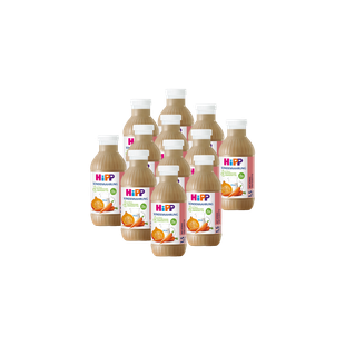 12x500ml HiPP Sondennahrung Fläschchen mit Karottenmotiv, als praktischer Vorratspack vor schwarzem Hintergrund angeordnet