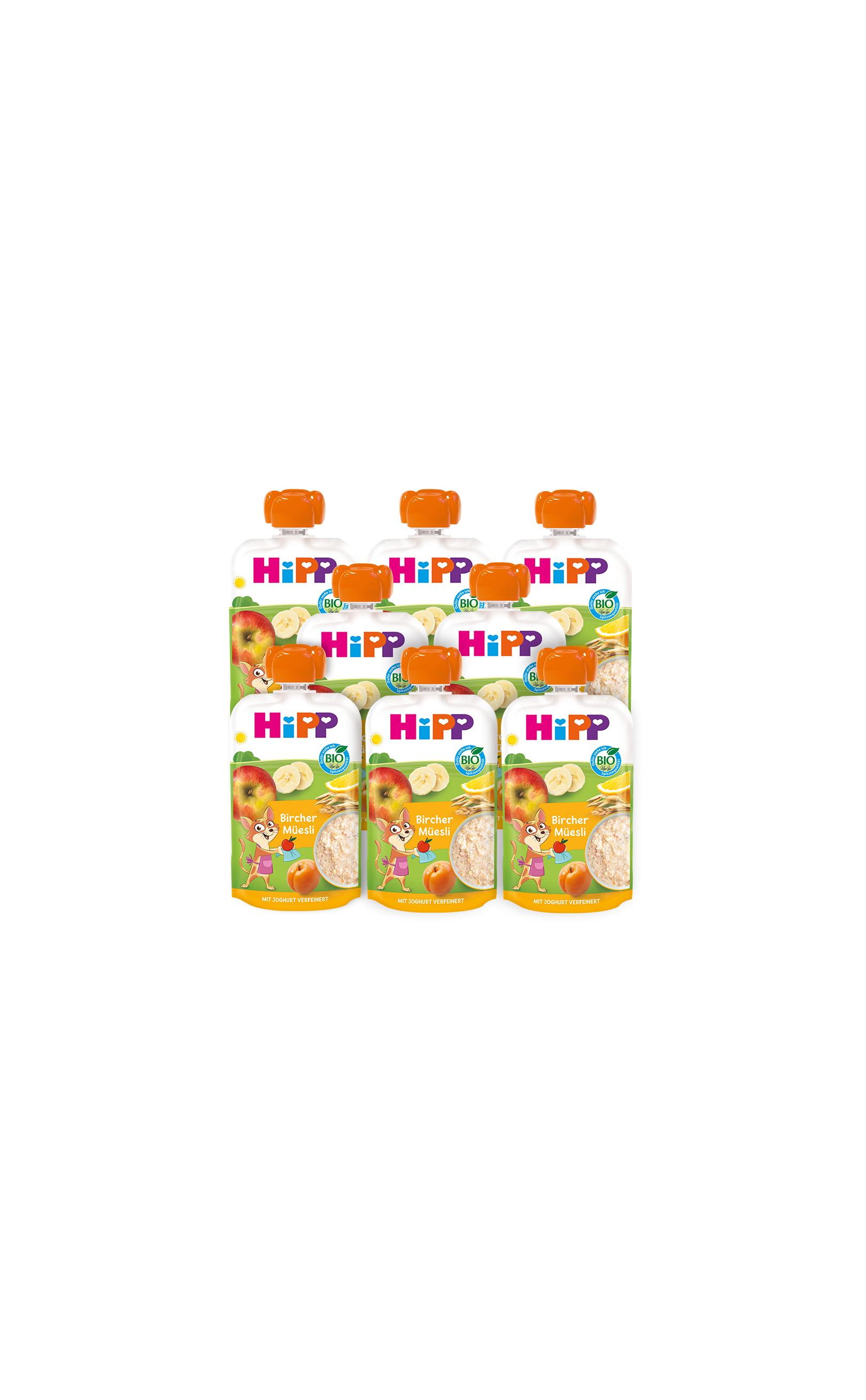 8er-Pack HiPP Bio Quetschbeutel Bircher Müsli mit Apfel und Banane für unterwegs
