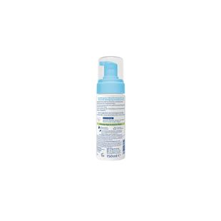 Rückseite der HiPP Schaumdusche hochverträglich 150 ml mit Pumpspender und Pflegehinweisen für sensible, trockene Haut.