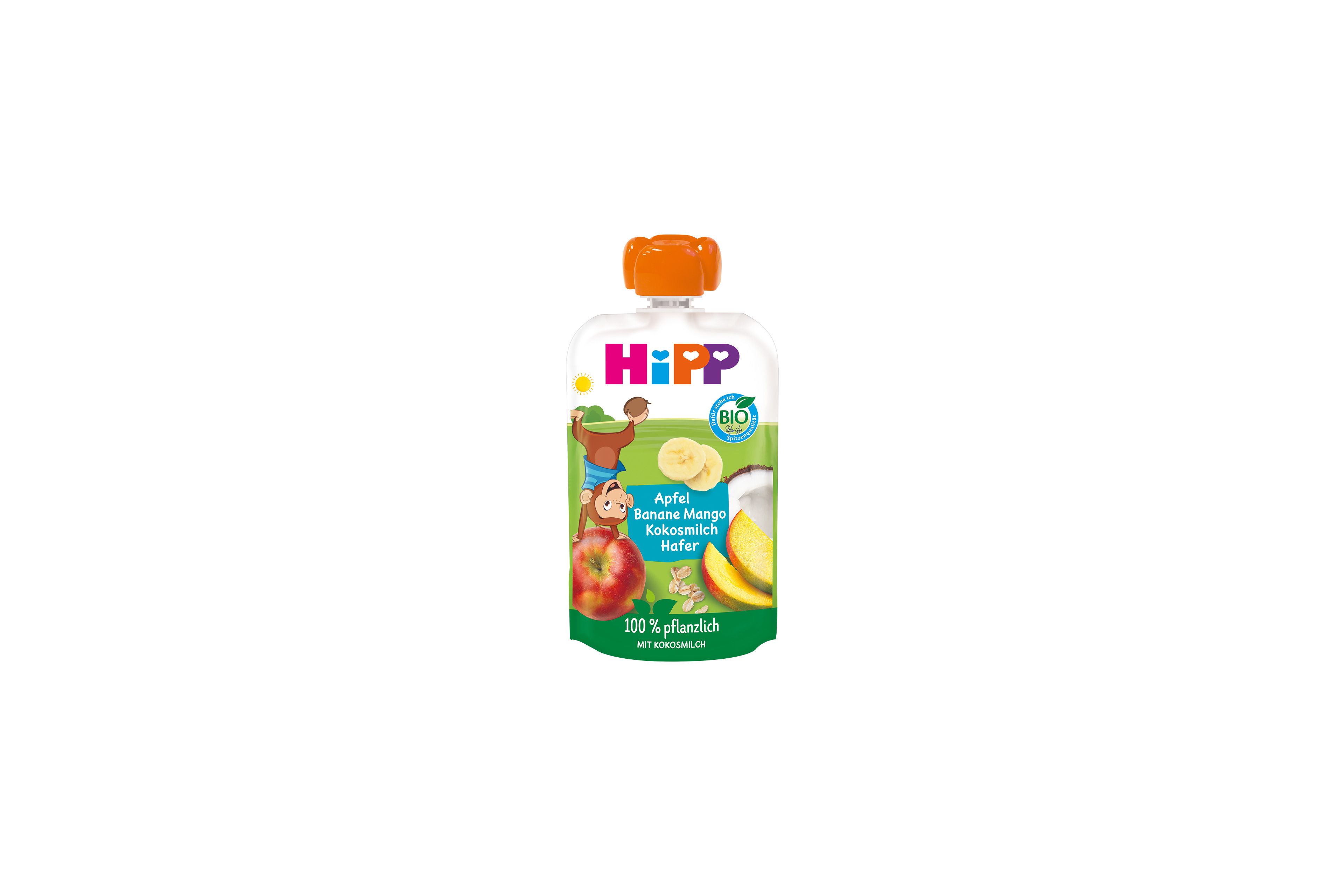 HiPP Bio-Quetschbeutel Apfel Banane Mango mit Kokosmilch und Hafer für Kinder ab 1 Jahr, 100 % pflanzlich